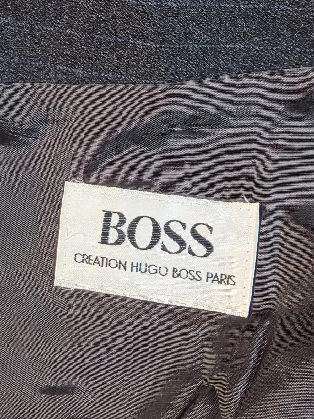 Vintage BOSS Hugo Boss Charcoal Grey Pinstripe Blazer Suit Jacket ~ 42R
